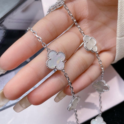 [⭐Miroze]CLOVER 10 MOTIFS WHITE MOTHER OF PEARL NECKLACE