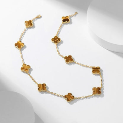 [⭐Miroze]CLOVER 10 MOTIFS TIGER EYE NECKLACE
