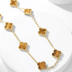 ⭐Miroze CLOVER 10 MOTIFS TIGER EYE NECKLACE