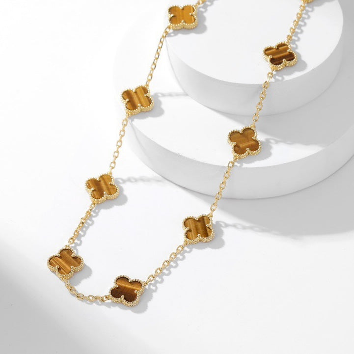 ⭐Miroze CLOVER 10 MOTIFS TIGER EYE NECKLACE