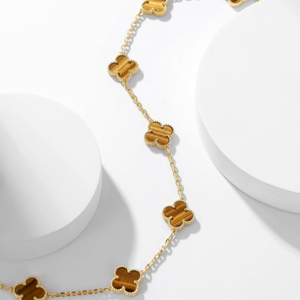 ⭐Miroze CLOVER 10 MOTIFS TIGER EYE NECKLACE