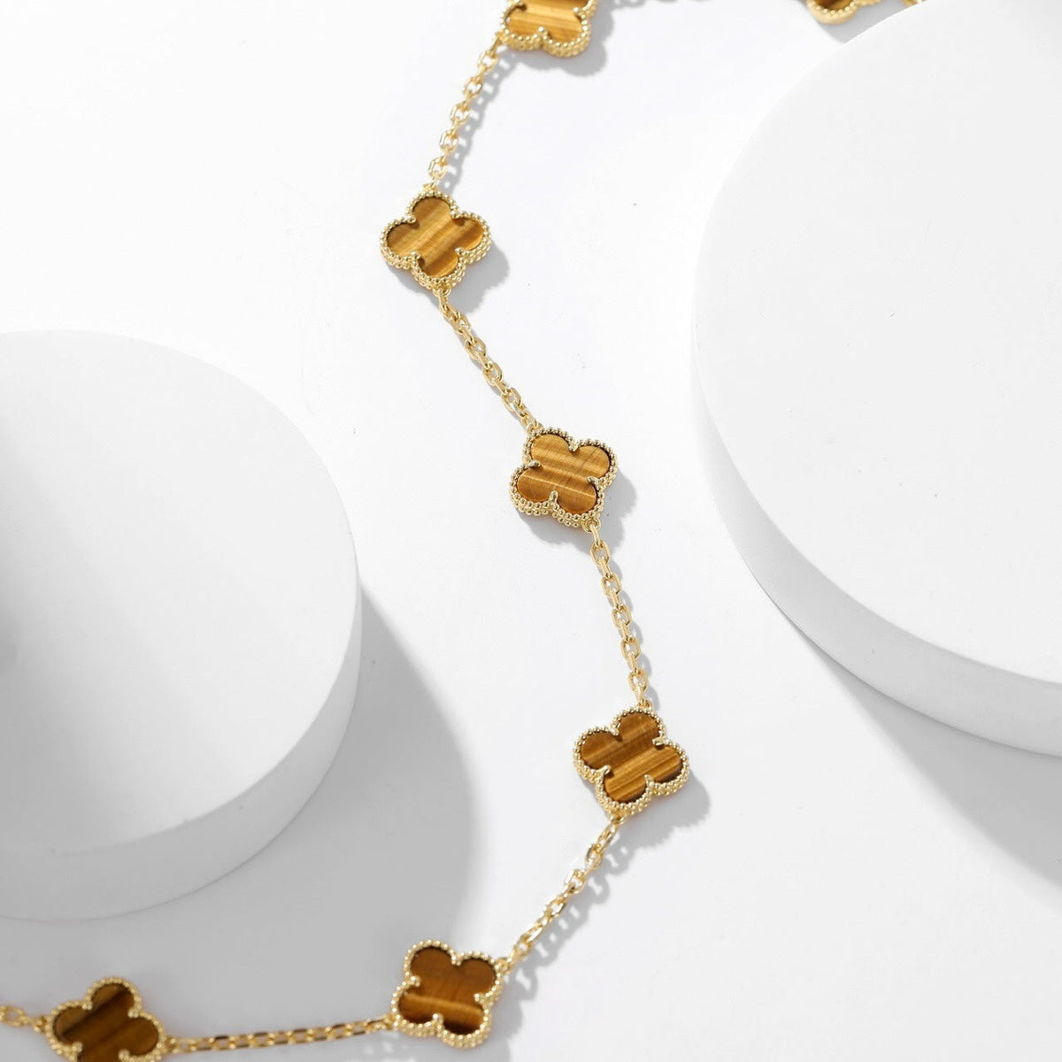 [⭐Miroze]CLOVER 10 MOTIFS TIGER EYE NECKLACE