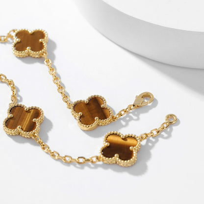 [⭐Miroze]CLOVER 10 MOTIFS TIGER EYE NECKLACE