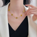 ⭐Miroze CLOVER 10 MOTIFS TIGER EYE NECKLACE