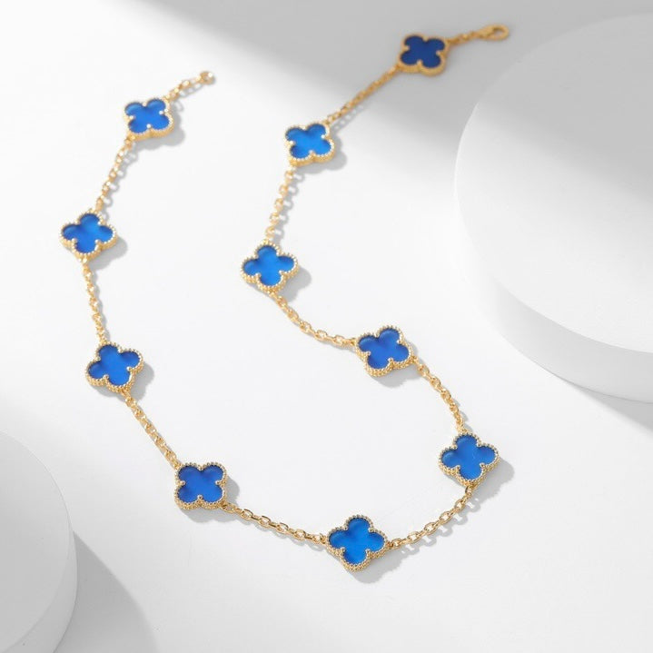 [⭐Miroze]クローバー10モチーフ ブルーアゲート ネックレス