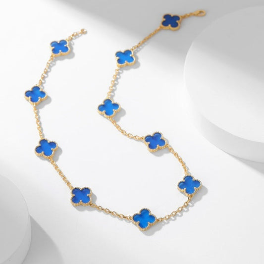 [⭐Miroze]CLOVER 10 MOTIFS BLUE AGATE NECKLACE
