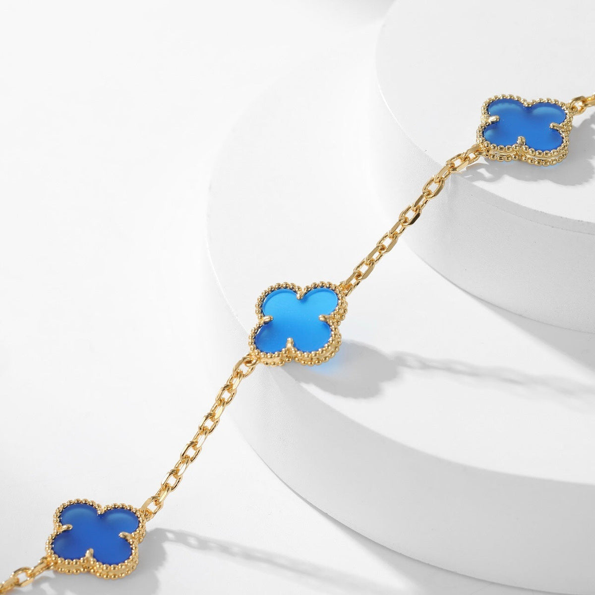 [⭐Miroze]クローバー10モチーフ ブルーアゲート ネックレス