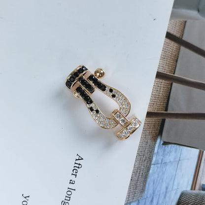 [⭐Miroze]FORCE LARGE HORSESHOE BLACK WHITE DIAMOND BRACELET ROSE GOLD