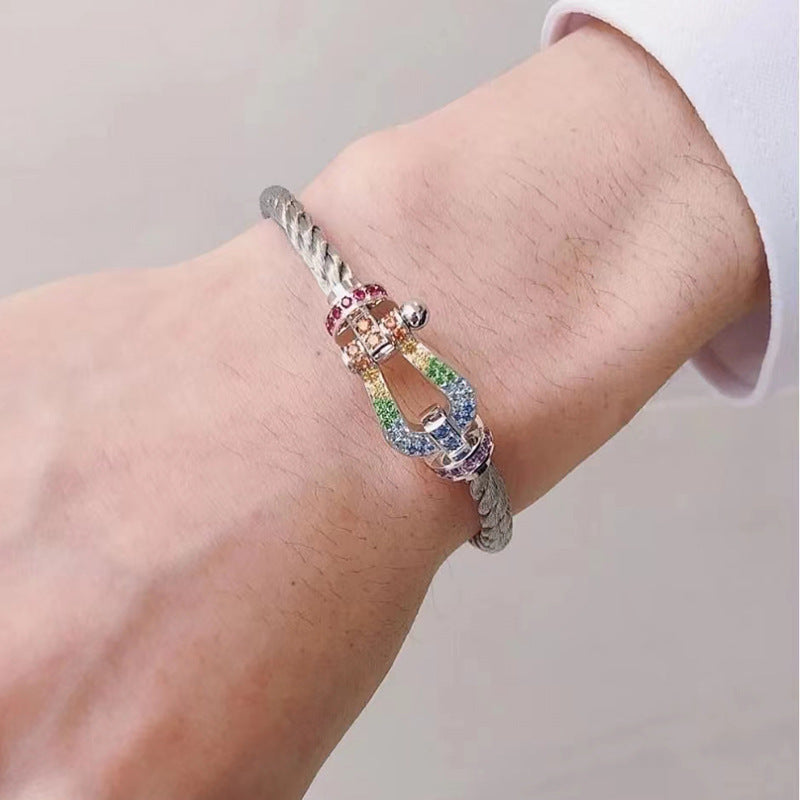 ⭐Miroze FORCE LARGE HORSESHOE  COLORED DIAMOND BRACELET ROSE GOLD