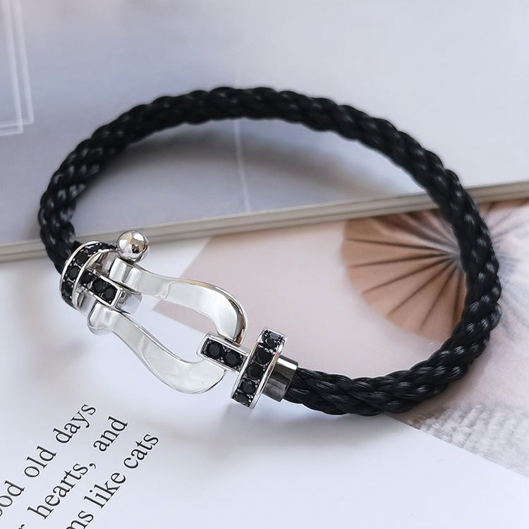 [⭐Miroze]FORCE LARGE HORSESHOE BLACK DIAMOND BRACELET SILVER