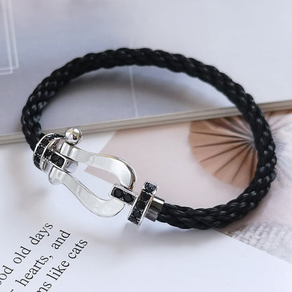 [⭐Miroze]FORCE LARGE HORSESHOE BLACK DIAMOND BRACELET SILVER