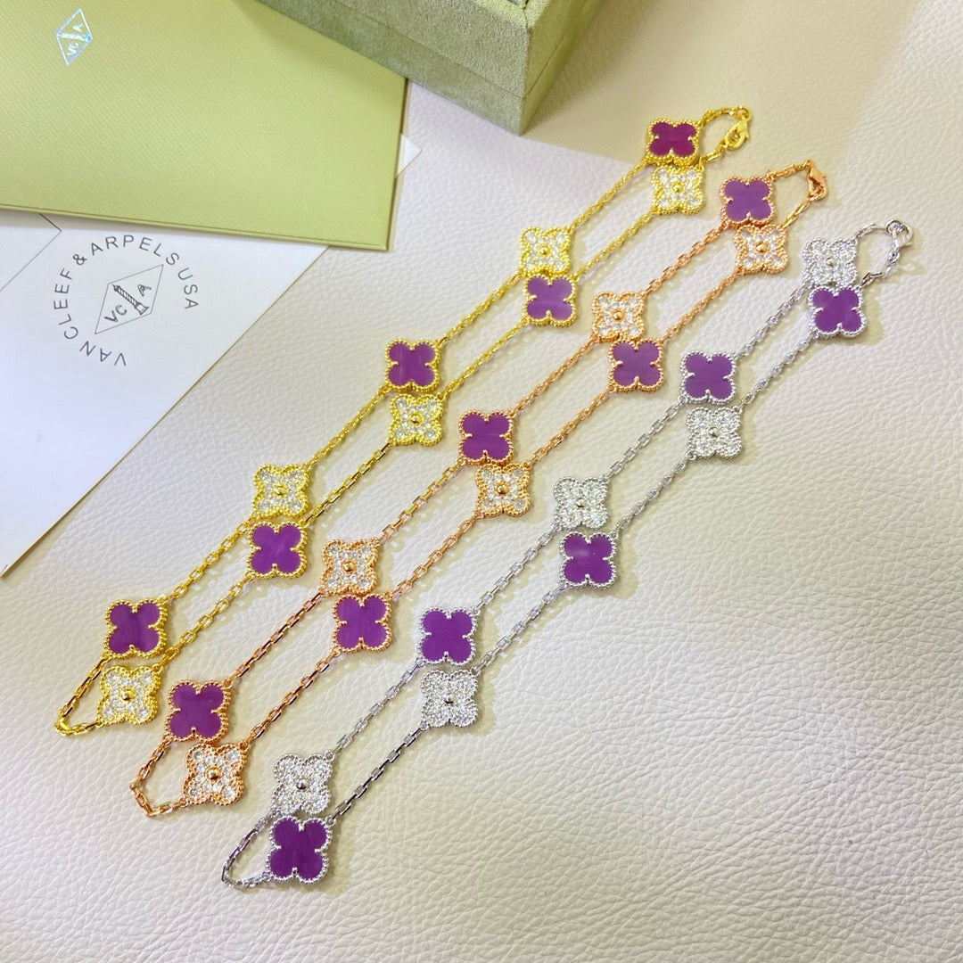 ⭐Miroze CLOVER 10 MOTIFS  PURPLE VIOLET DIAMOND NECKLACE