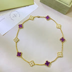 ⭐Miroze CLOVER 10 MOTIFS  PURPLE VIOLET DIAMOND NECKLACE
