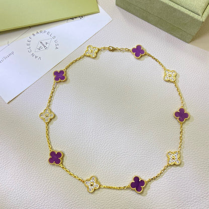 [⭐Miroze Jewelry]クローバー 10モチーフ パープルバイオレット ダイヤモンド ネックレス