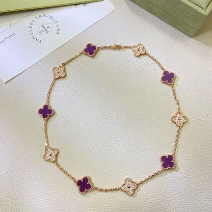 [⭐Miroze Jewelry]クローバー 10モチーフ パープルバイオレット ダイヤモンド ネックレス