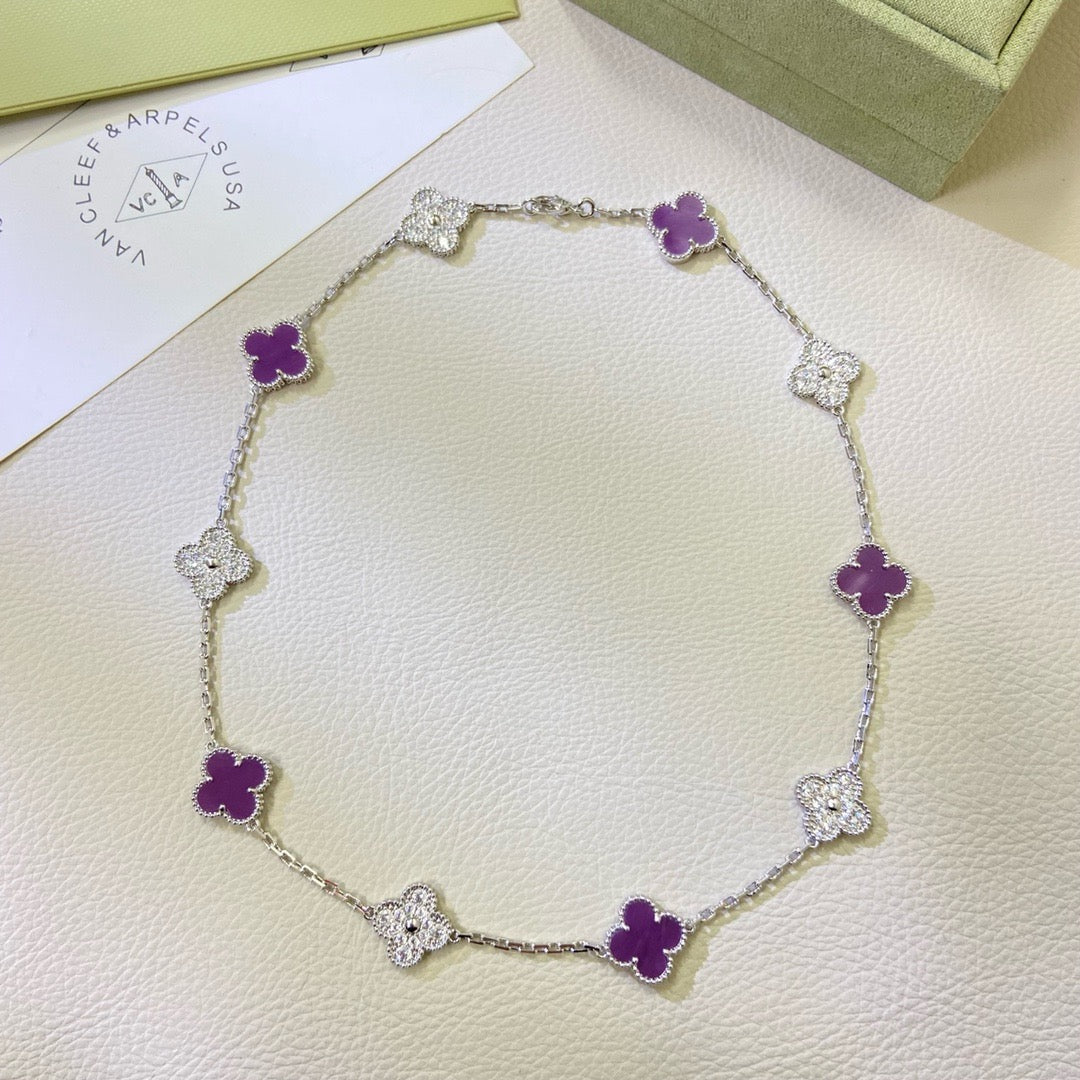 ⭐Miroze CLOVER 10 MOTIFS  PURPLE VIOLET DIAMOND NECKLACE