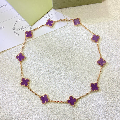 [⭐Miroze Jewelry]CLOVER 10 MOTIFS  PURPLE VIOLET  NECKLACE