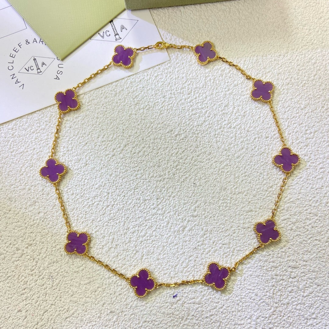 [⭐Miroze Jewelry]CLOVER 10 MOTIFS  PURPLE VIOLET  NECKLACE