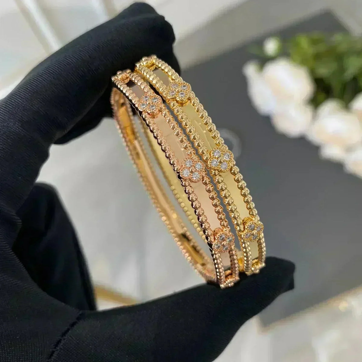 ⭐Miroze CLOVER BRACELET 4MM DIAMONDS