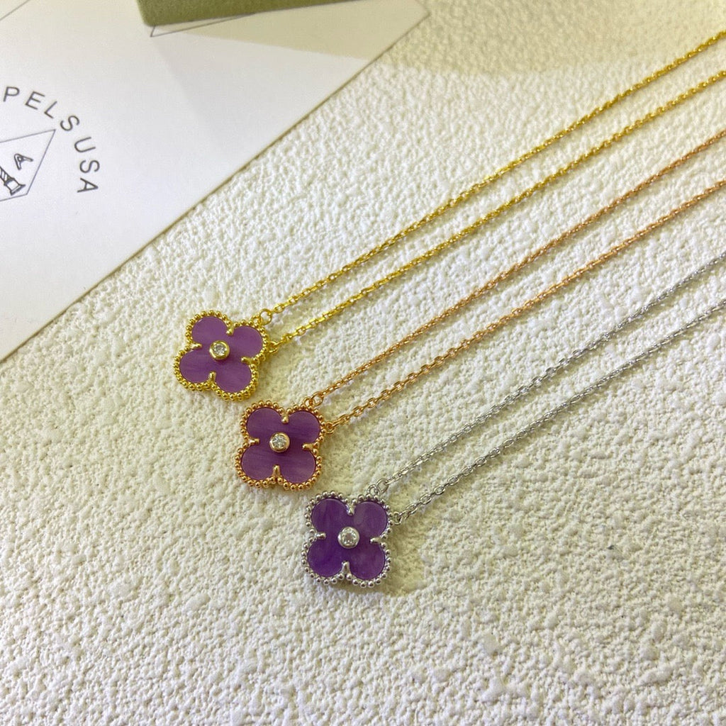 ⭐Miroze CLOVER 15MM DIAMOND  PURPLE VIOLET NECKLACE