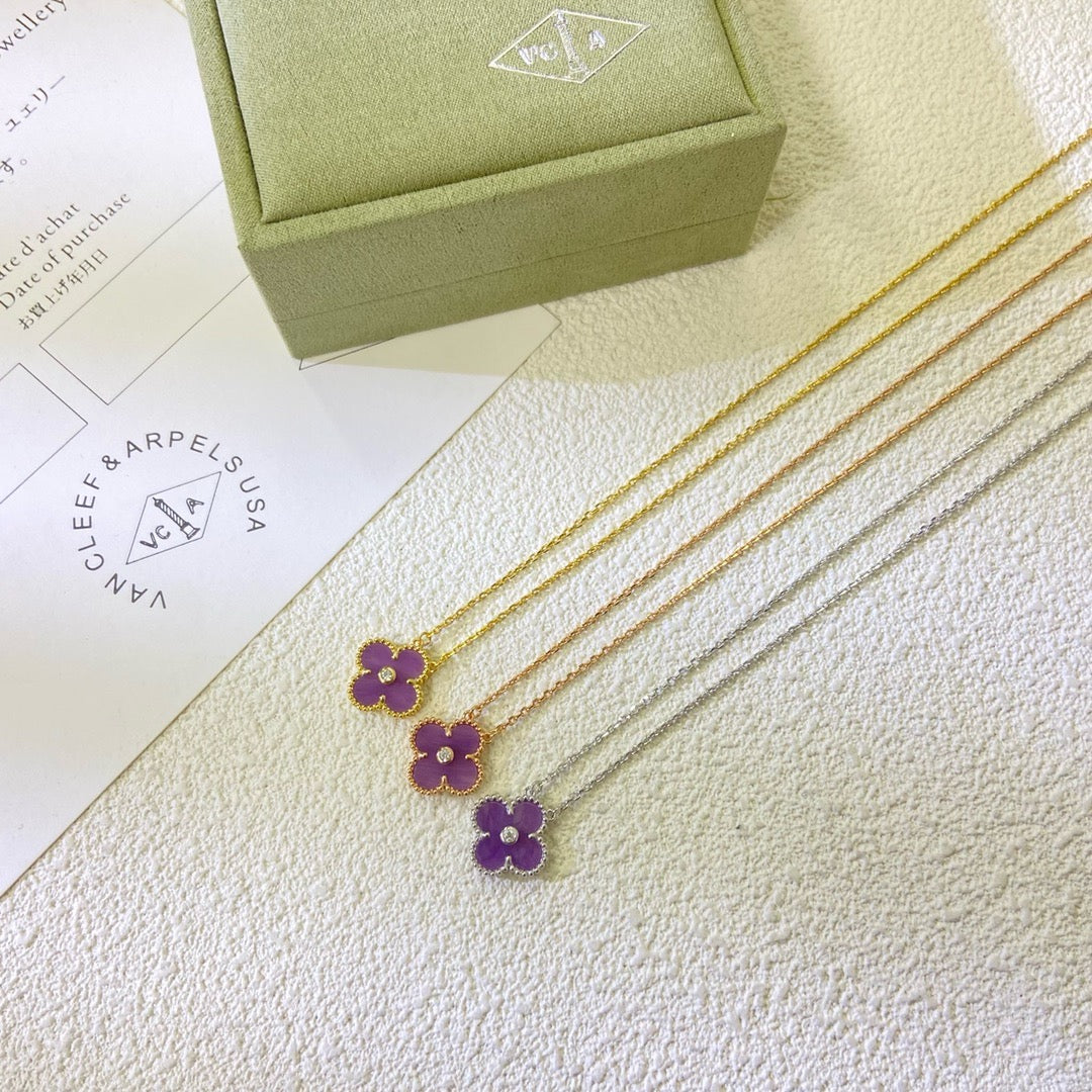 [⭐Miroze Jewelry]CLOVER 15MM DIAMOND PURPLE VIOLET NECKLACE