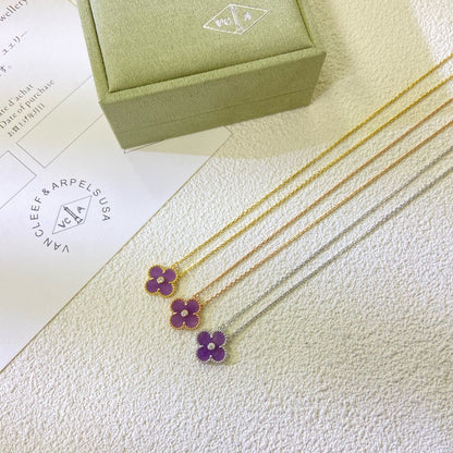 [⭐Miroze Jewelry]CLOVER 15MM DIAMOND PURPLE VIOLET NECKLACE
