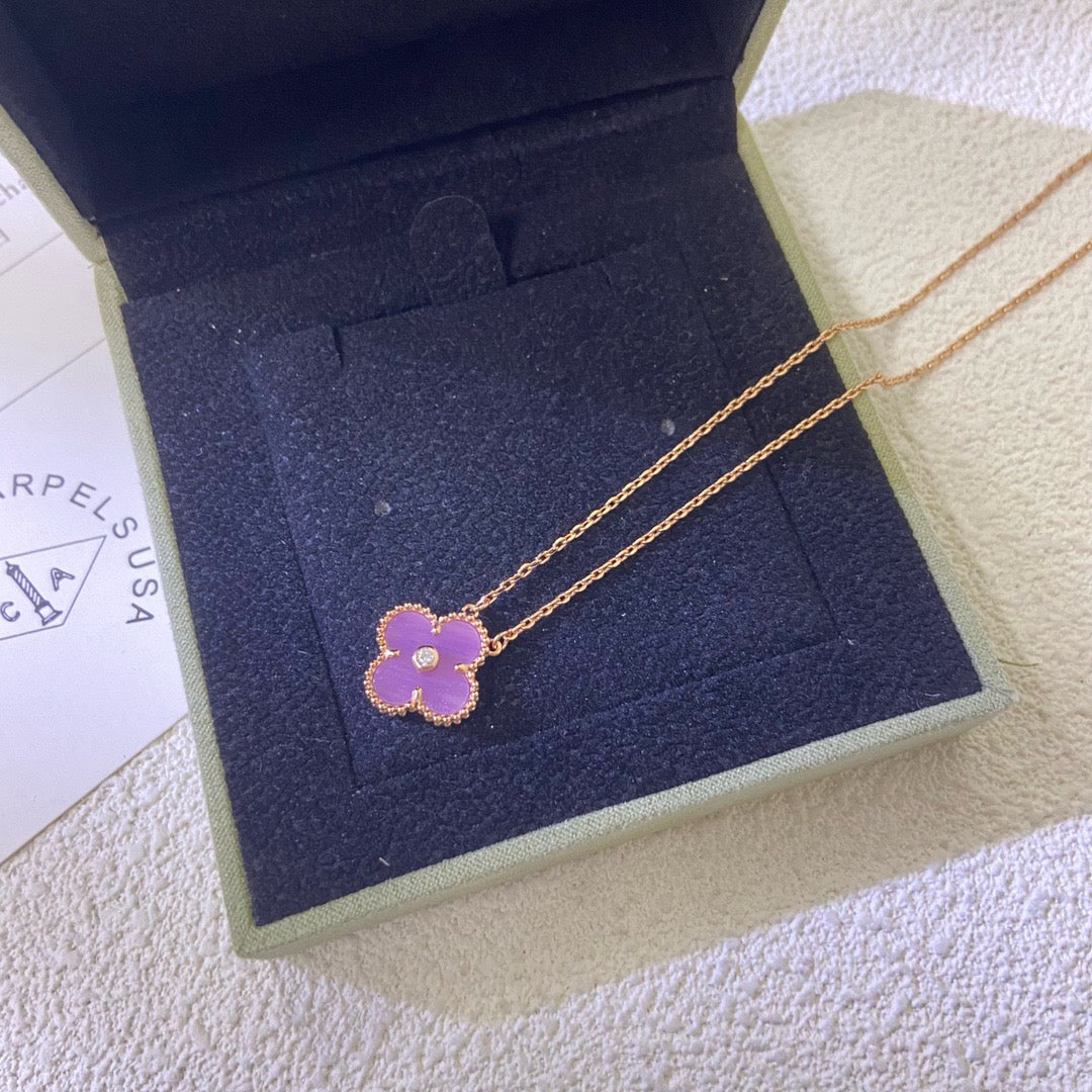 ⭐Miroze CLOVER 15MM DIAMOND  PURPLE VIOLET NECKLACE