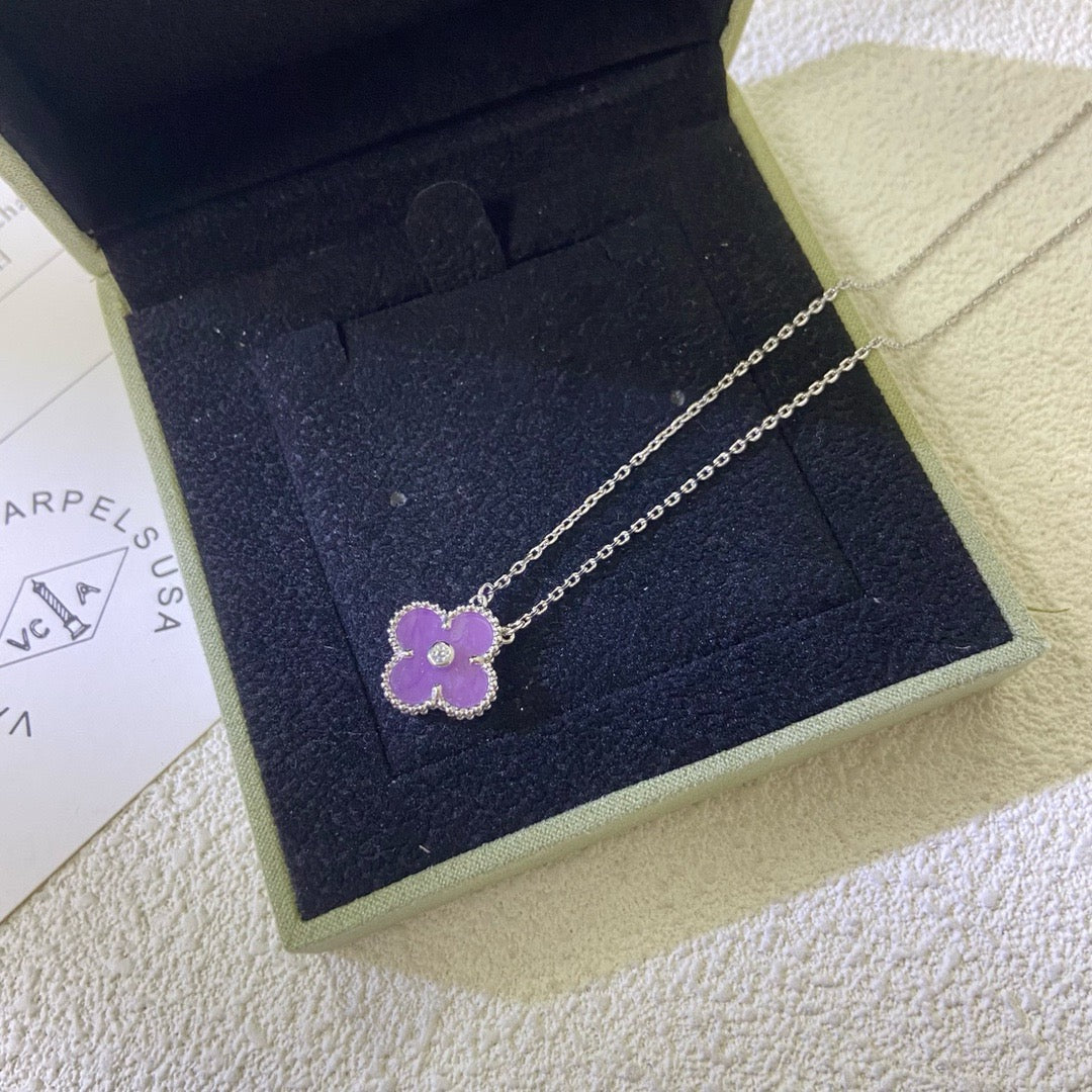 [⭐Miroze Jewelry]CLOVER 15MM DIAMOND PURPLE VIOLET NECKLACE