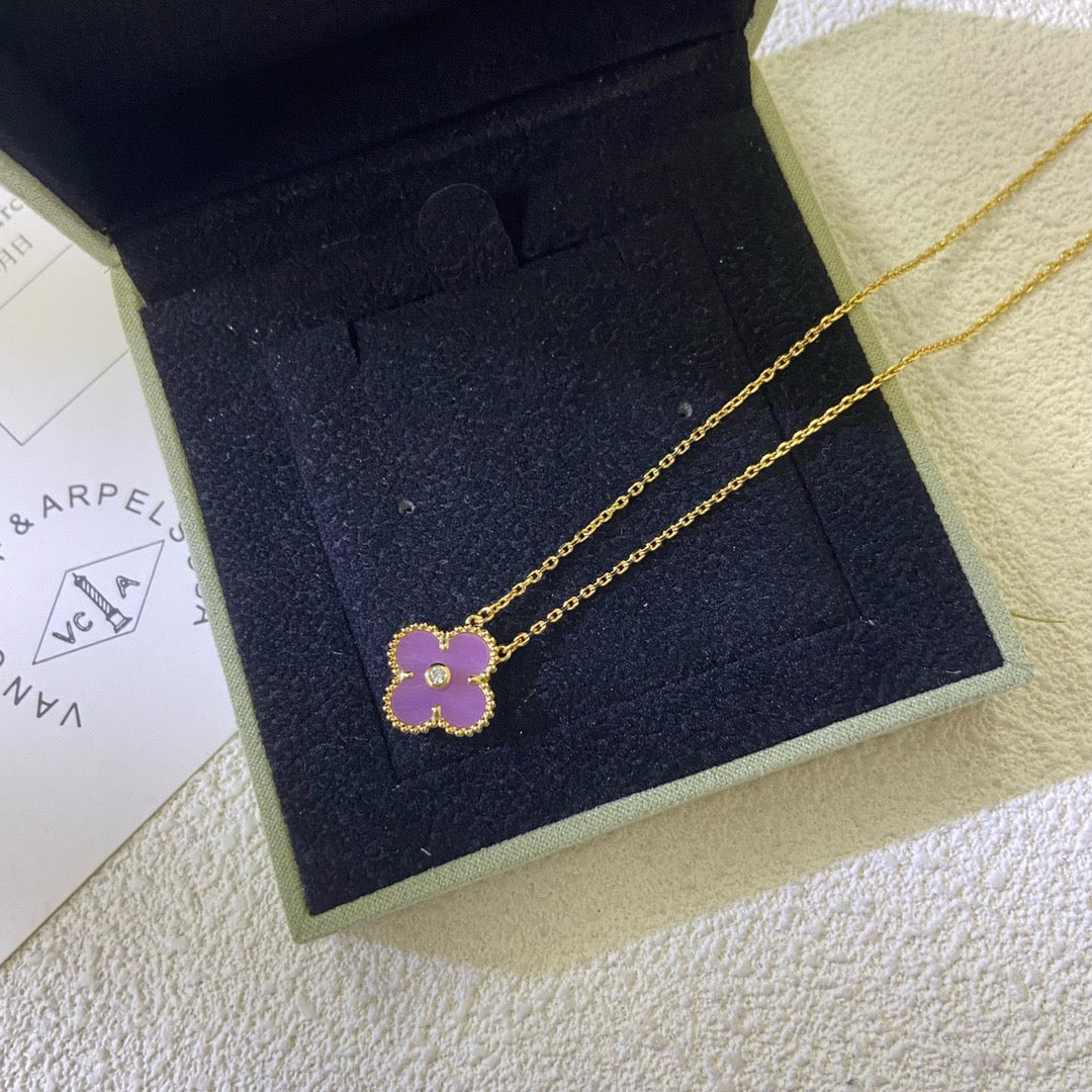 [⭐Miroze Jewelry]CLOVER 15MM DIAMOND PURPLE VIOLET NECKLACE