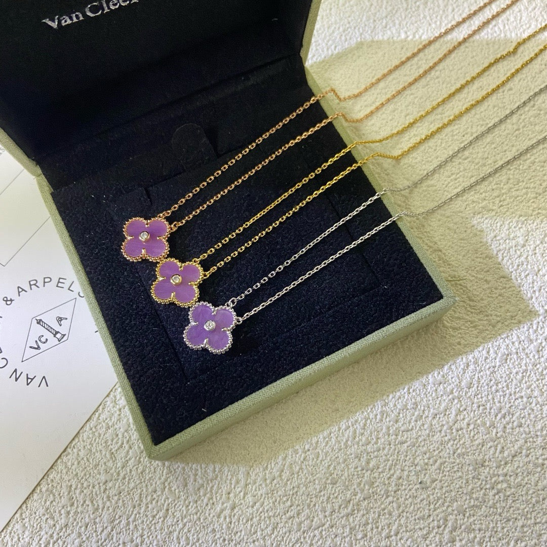 [⭐Miroze Jewelry]CLOVER 15MM DIAMOND PURPLE VIOLET NECKLACE