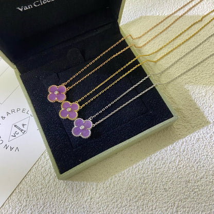 [⭐Miroze Jewelry]CLOVER 15MM DIAMOND PURPLE VIOLET NECKLACE