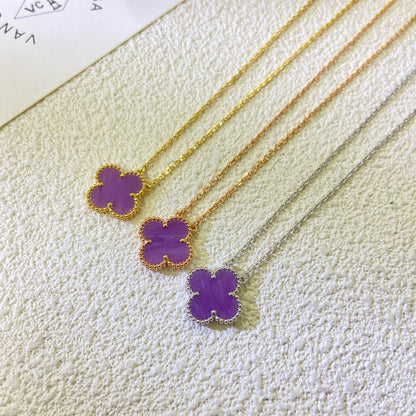 [⭐Miroze Jewelry]CLOVER 15MM  PURPLE VIOLET NECKLACE
