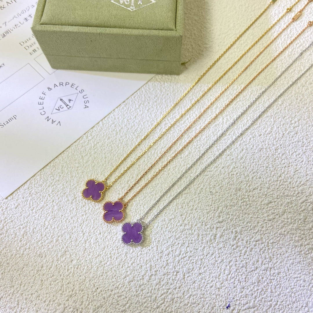 [⭐Miroze Jewelry]CLOVER 15MM  PURPLE VIOLET NECKLACE