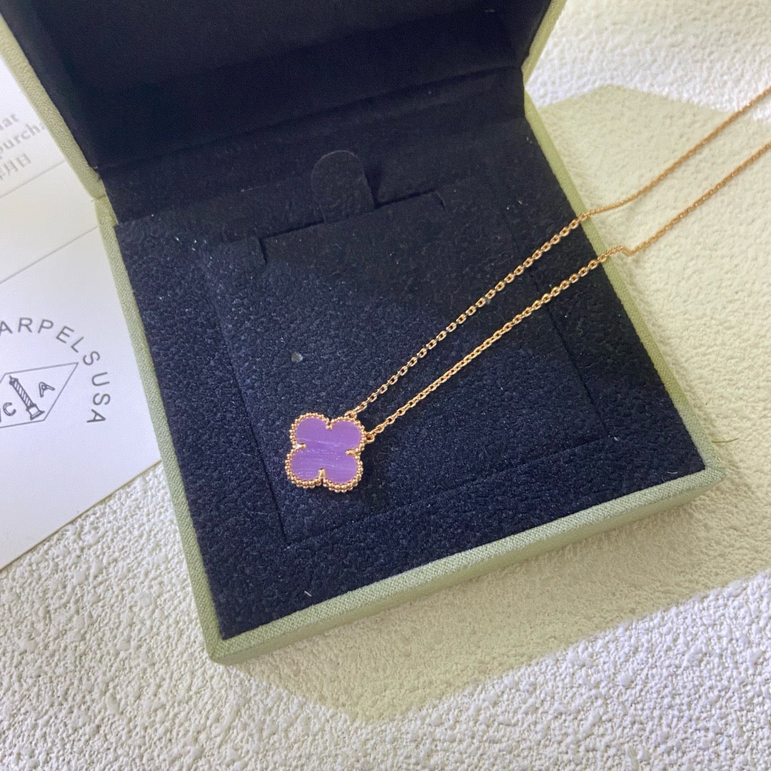 [⭐Miroze Jewelry]CLOVER 15MM  PURPLE VIOLET NECKLACE