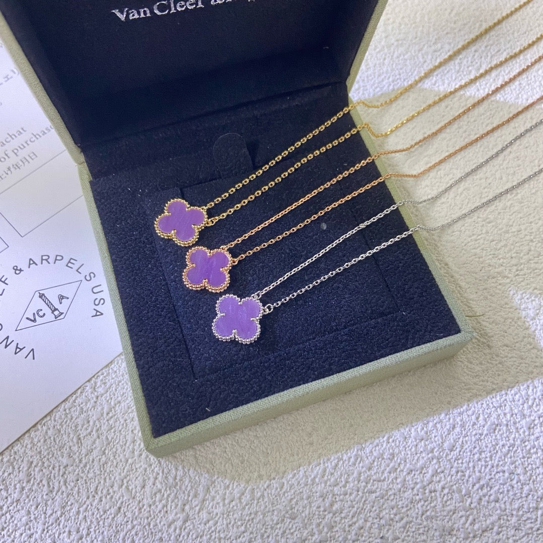 [⭐Miroze Jewelry]CLOVER 15MM  PURPLE VIOLET NECKLACE
