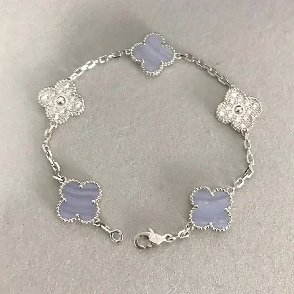 [⭐Miroze ]New  CLOVER 5 MOTIF PURPLE CHALCEDONY BRACELET COLLECTION