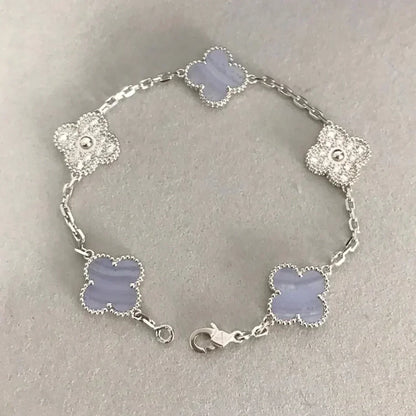 [⭐Miroze] CLOVER 5 MOTIF PURPLE CHALCEDONY BRACELET COLLECTION