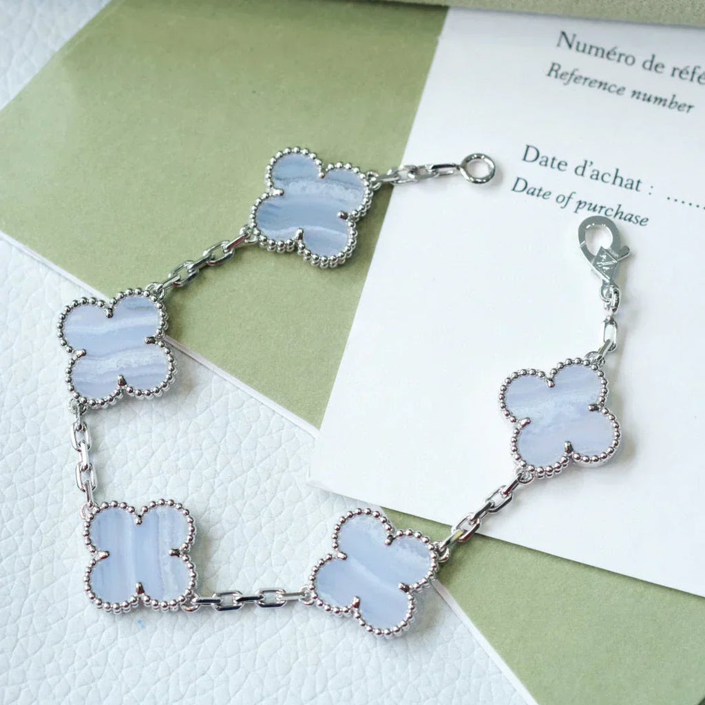 [⭐Miroze ]New  CLOVER 5 MOTIF PURPLE CHALCEDONY BRACELET COLLECTION