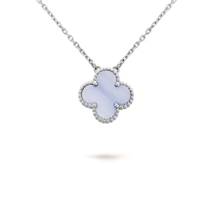 ⭐Miroze CLOVER 15MM BLUE CHALCEDONY NECKLACE SILVER