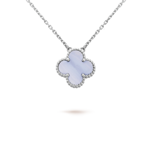 [⭐Miroze]CLOVER 15MM BLUE CHALCEDONY NECKLACE SILVER
