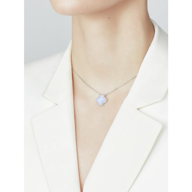 ⭐Miroze CLOVER 15MM BLUE CHALCEDONY NECKLACE SILVER