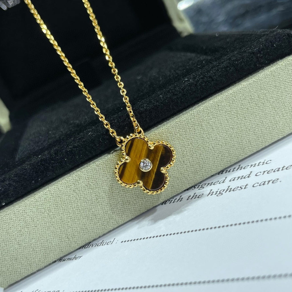 ⭐Miroze CLOVER 15MM DIAMOND AND YELLOW TIGER'S EYE AGATE necklace