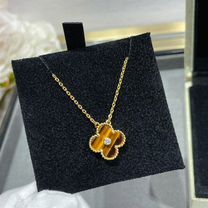 [⭐Miroze]CLOVER 15MM DIAMOND AND YELLOW TIGER'S EYE AGATE necklace