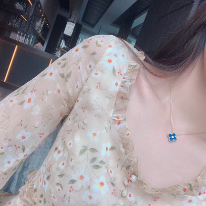 [⭐Miroze]CLOVER 15MM DIAMOND AND BLUE AGATE NECKLACE