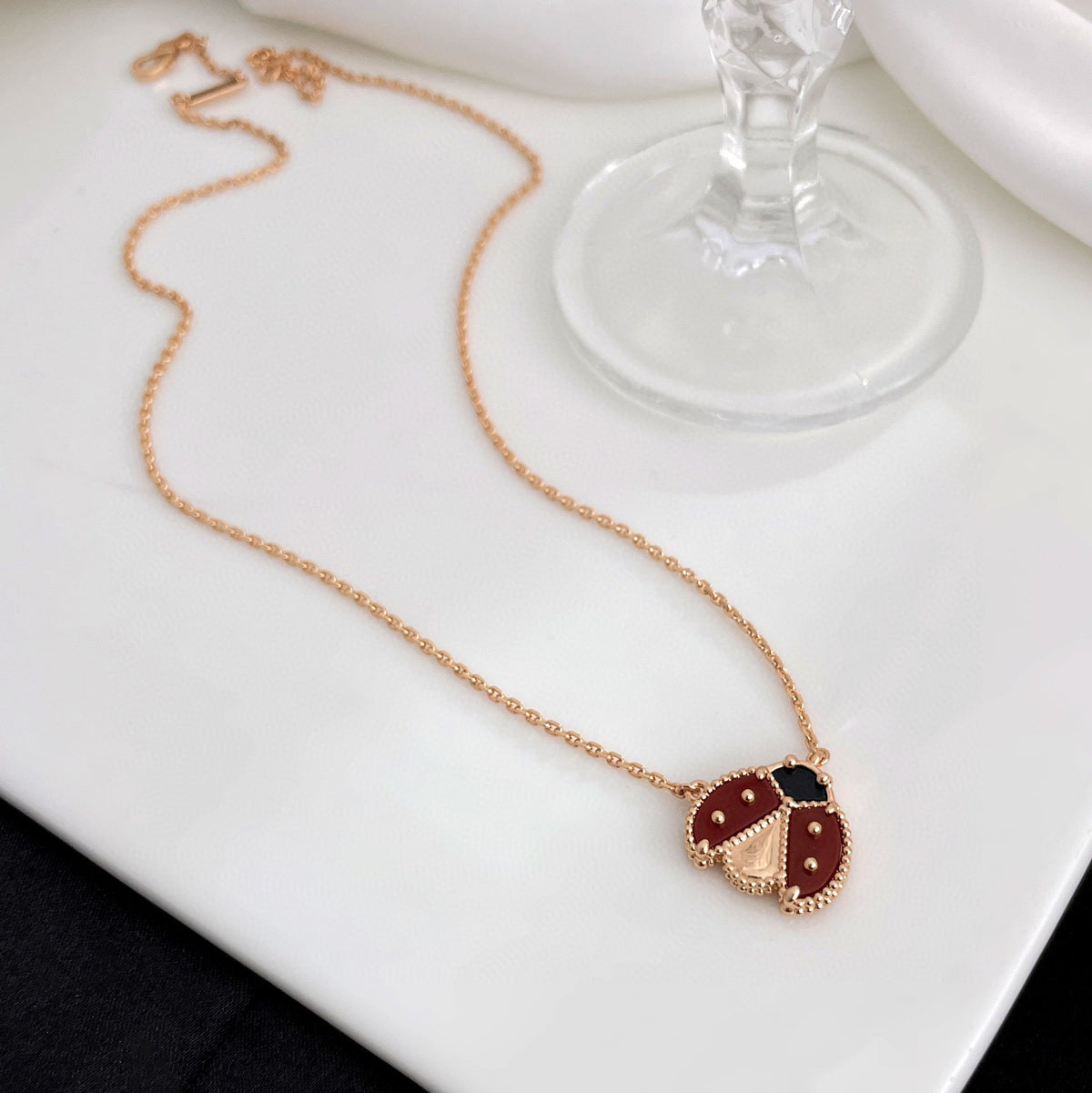 ⭐Miroze LUCKY  CARNELIANS LADYBUG NECKLACE