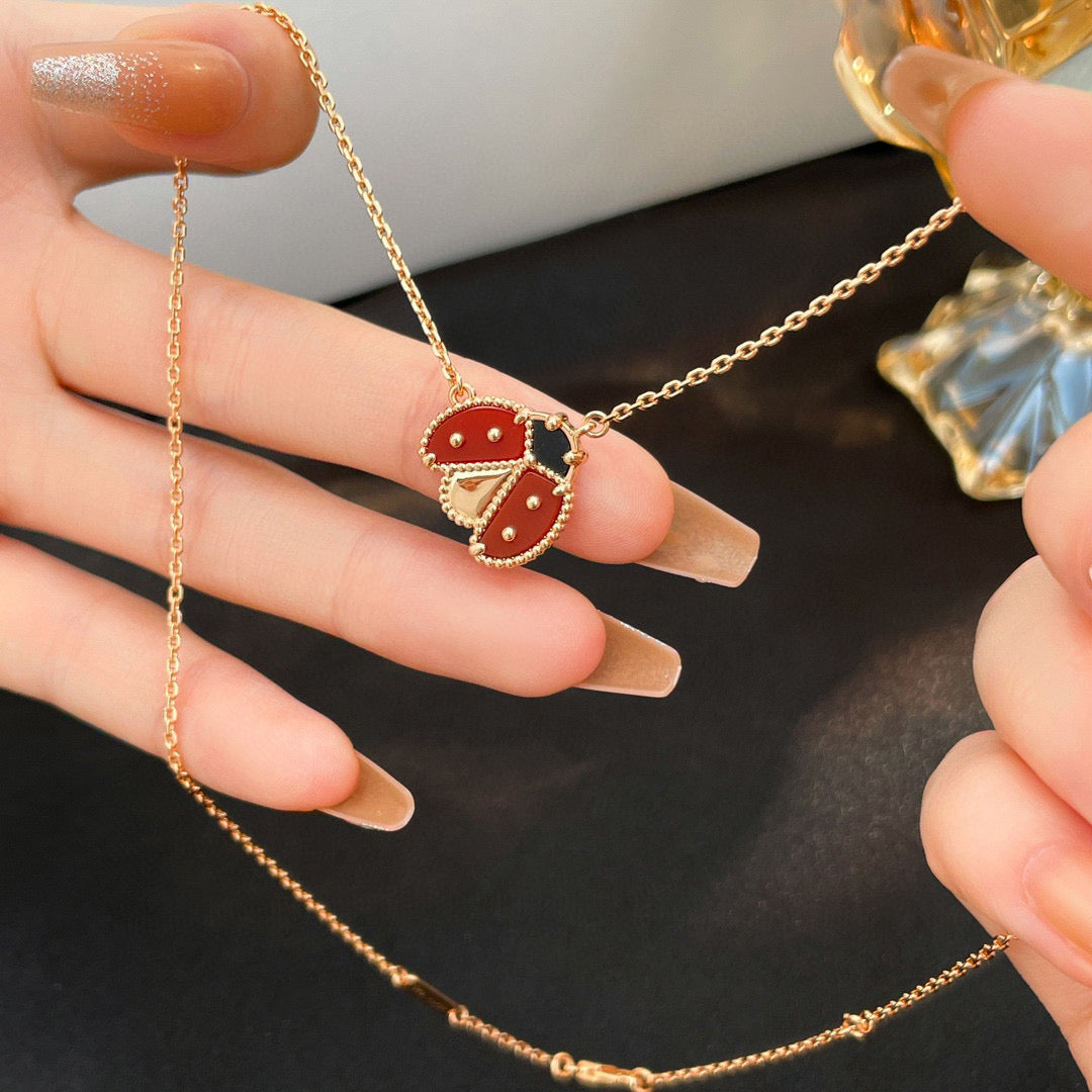 ⭐Miroze LUCKY  CARNELIANS LADYBUG NECKLACE