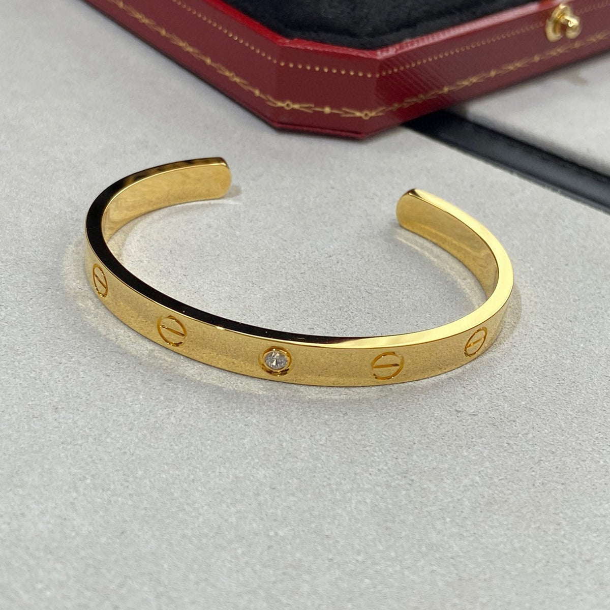 [⭐Miroze]LOVE BRACELET 6.1MM 1 DIAMOND OPEN CUFF