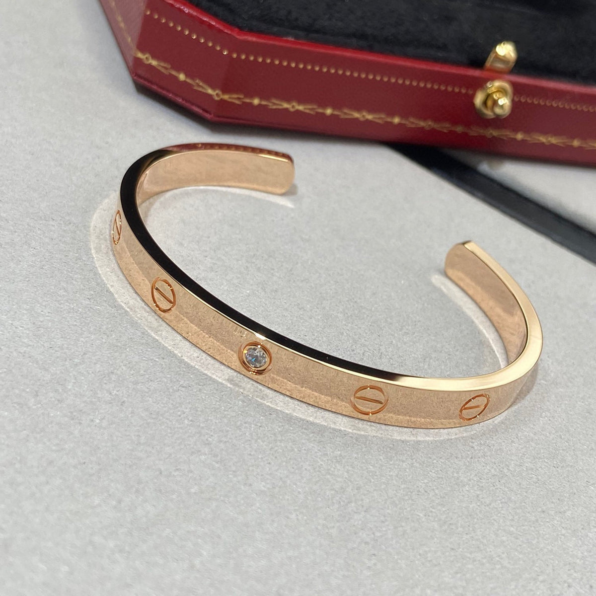 [⭐Miroze]LOVE BRACELET 6.1MM 1 DIAMOND OPEN CUFF