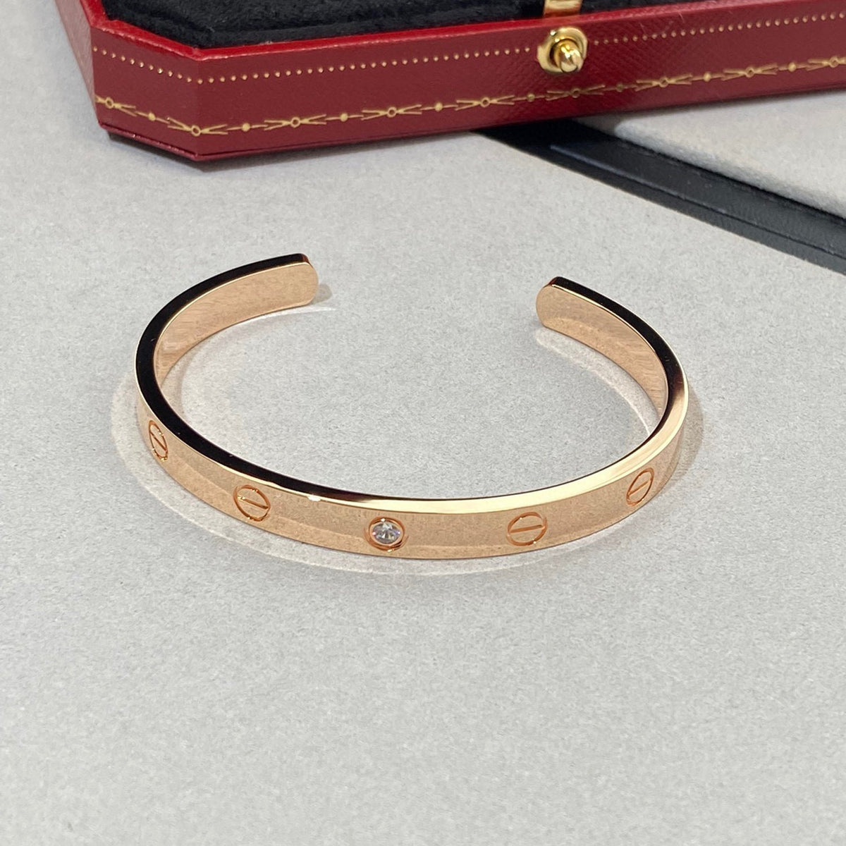 [⭐Miroze]LOVE BRACELET 6.1MM 1 DIAMOND OPEN CUFF