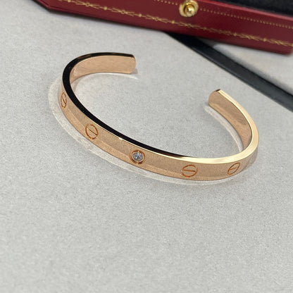 [⭐Miroze]LOVE BRACELET 6.1MM 1 DIAMOND OPEN CUFF
